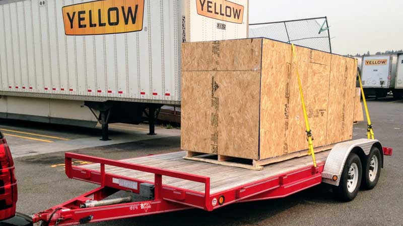 DF Goblin crate loaded on trailer at YRC freight terminal